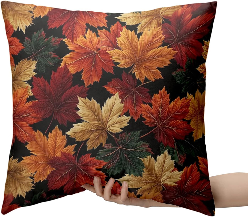 Fall Leaf Pillow Covers Autumn Thanksgiving Pillow Cases Black Orange Maple Leaves Throw Pillow Covers 18x18 Set of 2 Harvest Cushion Cases for Home Farmhouse Sofa Couch