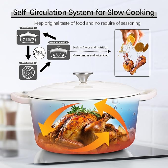 E-far Dutch Oven Pot with Lid, 5 Quart Enameled Cast Iron Round Dutch Oven