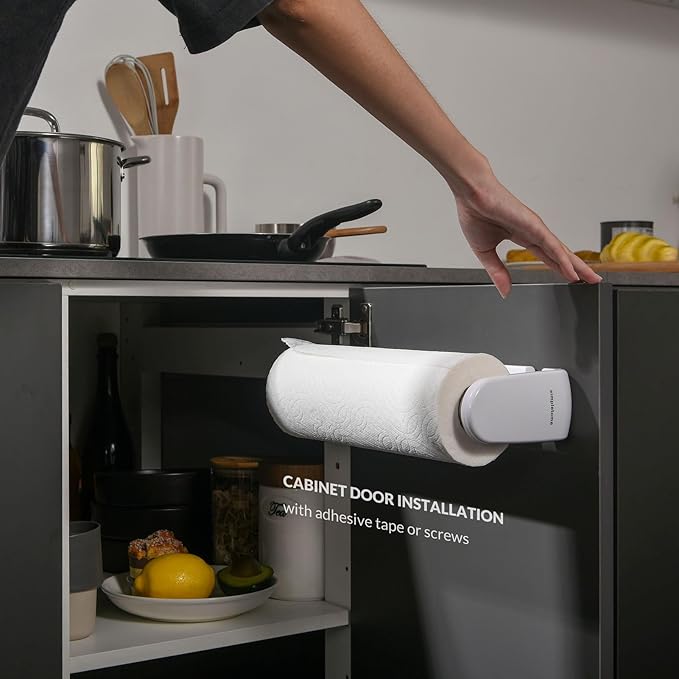 simpletome Paper Towel Holder Under Cabinet or Wall Mount ONE Hand Operation - Image 6