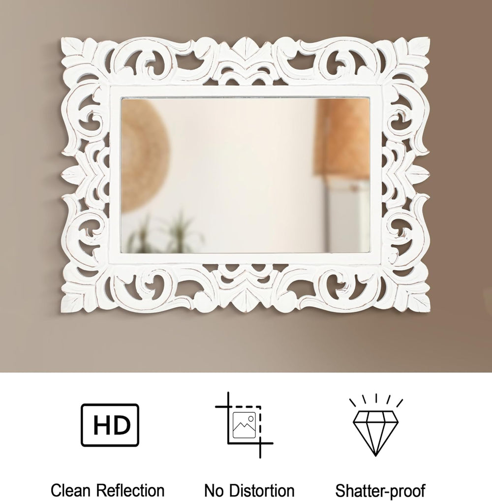 Lightnpro Hand Carved Rectangular Wall Mirror - 18×24 Inch Rustic Farmhouse W...