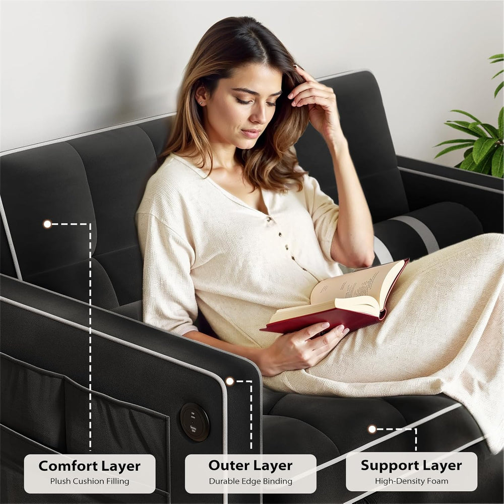 Pipishell Sleeper Sofa Bed, 3 in 1 Pull Out Couch Futon, Loveseat, Black