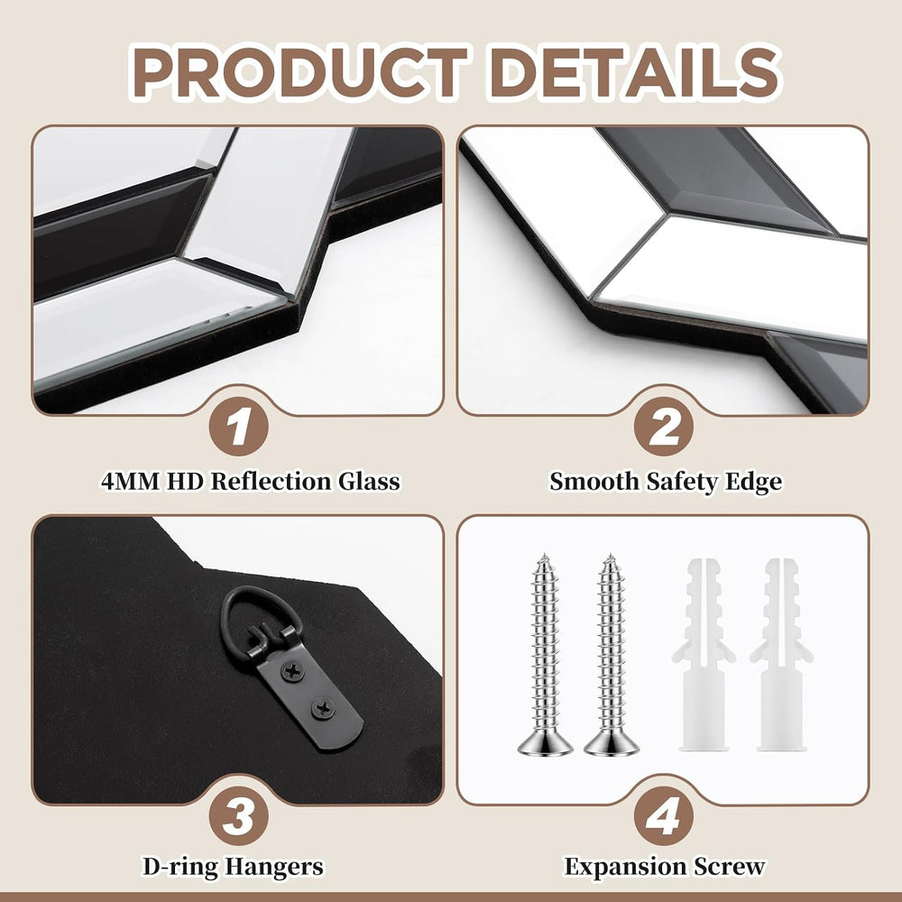 Vercraft Black Bathroom Mirror 20"×20" Decorative Beveled Edge Fram...