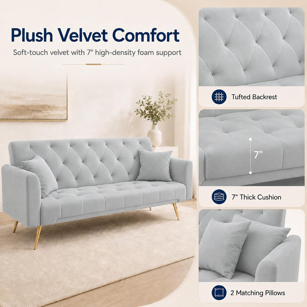 Majnesvon 71" Convertible Folding Sleeper Sofa Couch,Modern Velvet Loves...