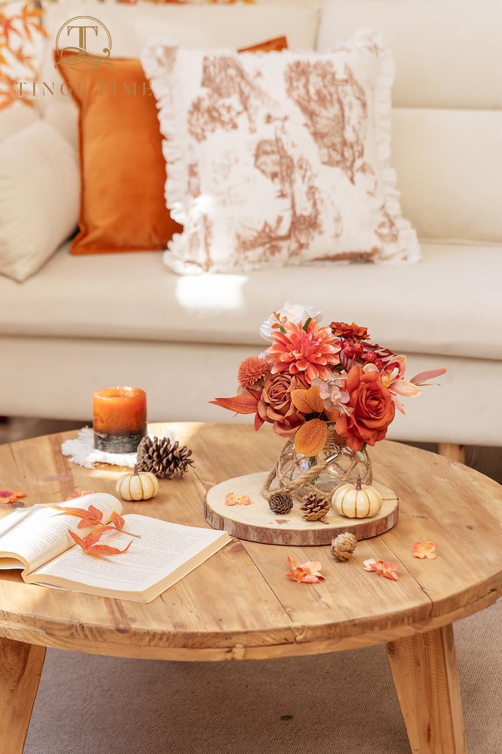 TINGE TIME Fall Wedding Artificial Flowers Combo, Orange & Cream Roses