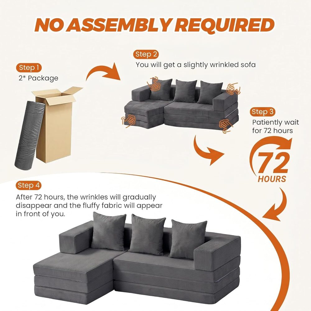 6-in-1 Tri-Folding Mattress | Cloud Boneless L-Shaped Modular Sectional Couch...
