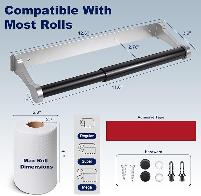 Paper Towel Holder Wall Mount Adhesive Paper Towel Holder Under Cabinet Toilet - Image 2