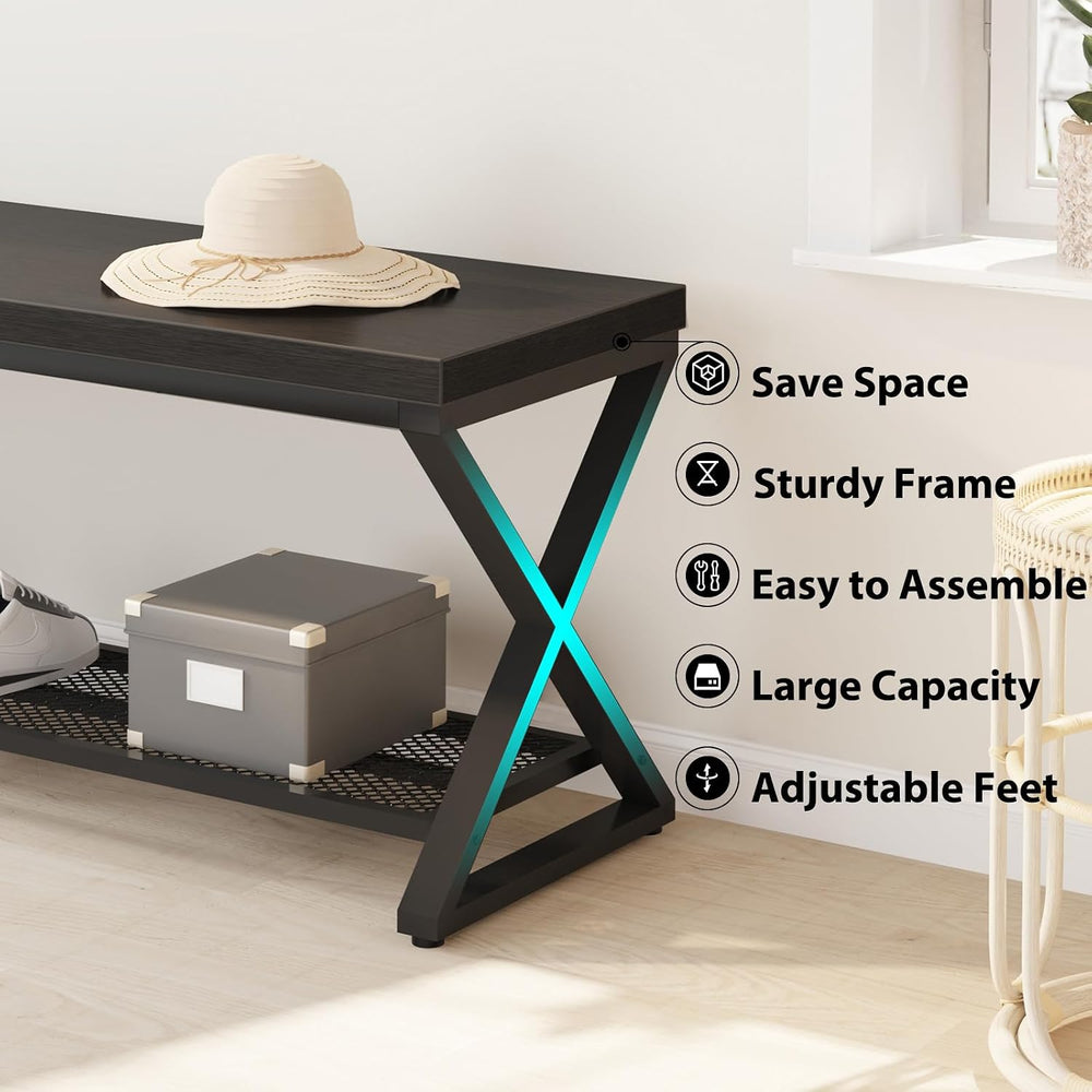 LVB Black Entryway Bench with Storage, Indoor Shoe Bench with Seating 39 in