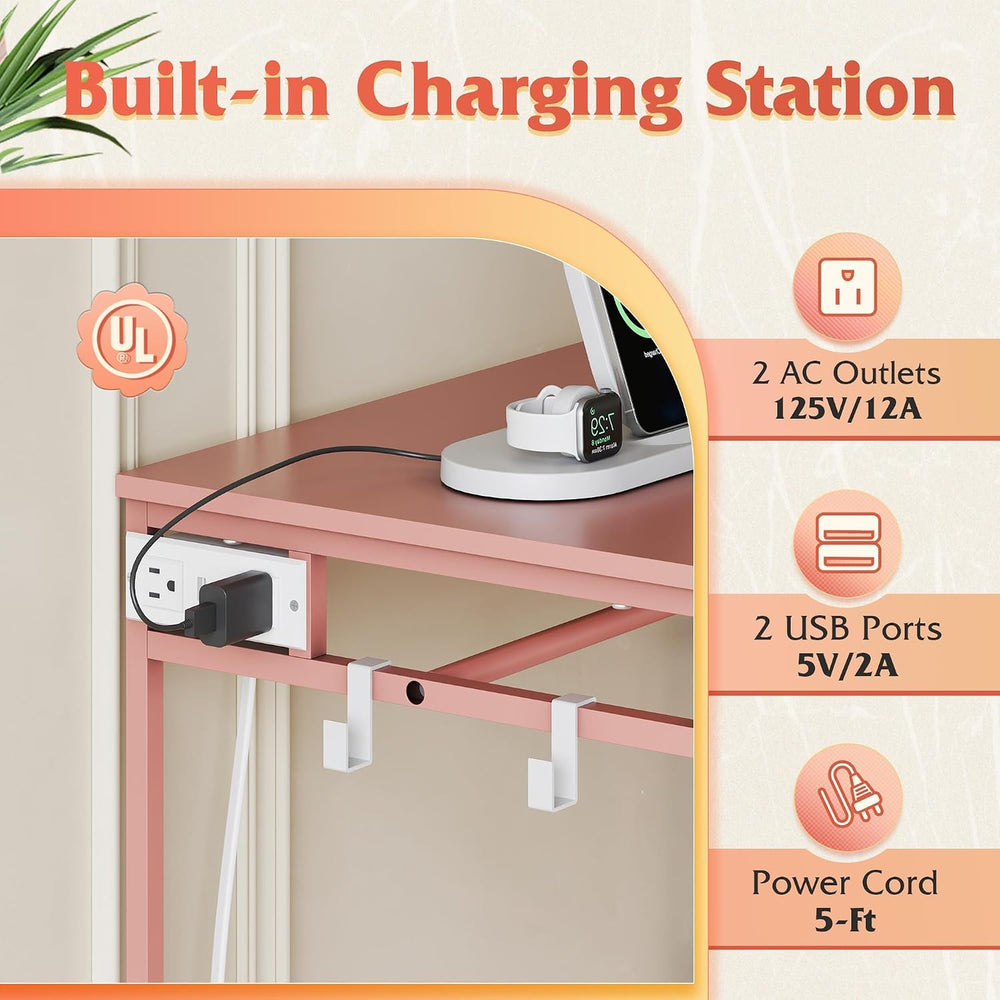 WLIVE LED Dresser for Bedroom, 3 Drawers with Hanging Rack, Pink