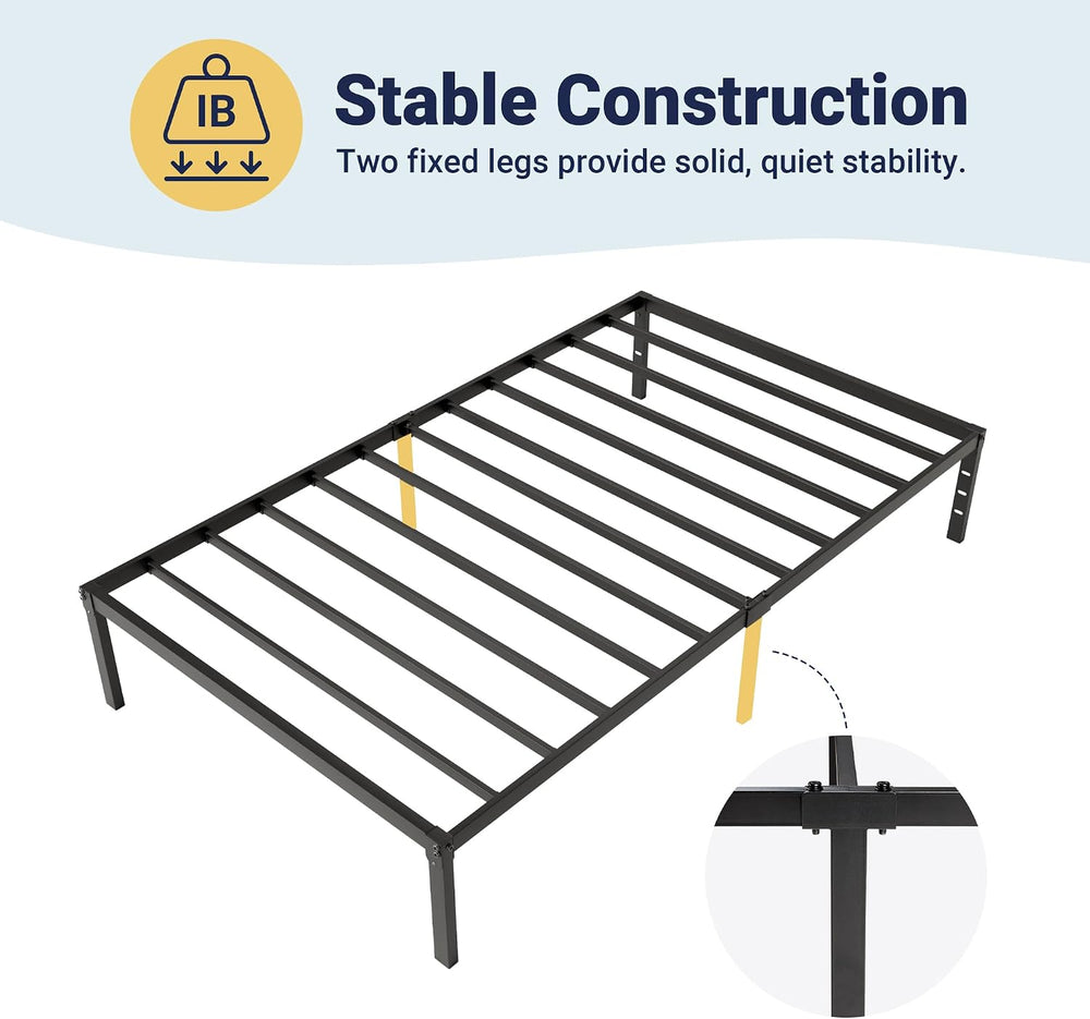 Allewie Twin Bed Frame, 14 inch Metal Beds with Storage Space, Black