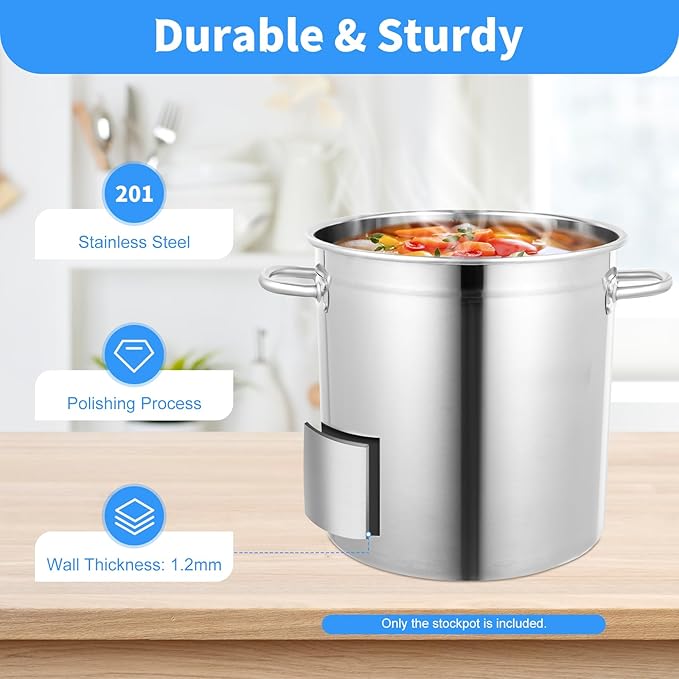 35L/30Qt Stainless Steel Stockpot, Kitchen Soup Big Cooking, Commercial Heavy - Image 2