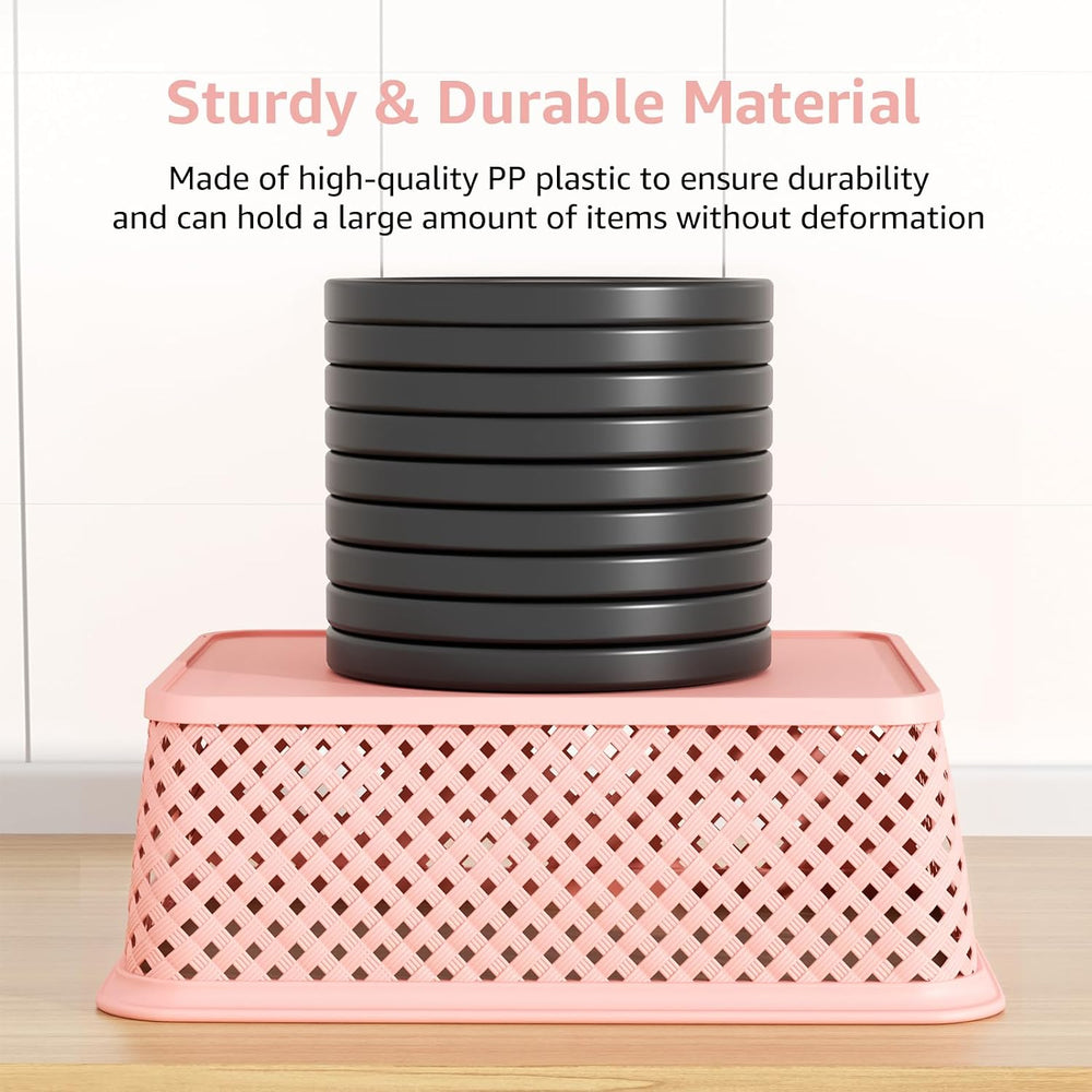 MaxGear 3 Pack Plastic Storage Baskets, Large, Pink