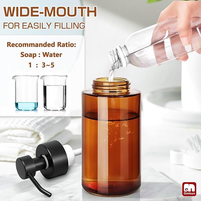 GMISUN Glass Foaming Soap Dispenser, 10 Fl oz / 300ml Amber Glass Soap Dispenser - Image 8