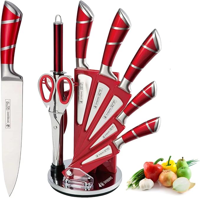 Kitchen Knife Set, 9-Piece Red Kitchen Knife Set by Unknown