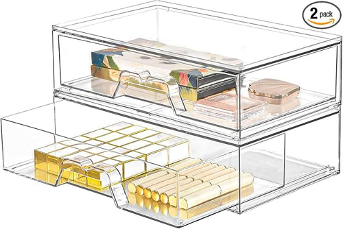 2 Pack Stackable Makeup Organizer, 12.1''L Acrylic Bathroom Organizer and by Stebopum