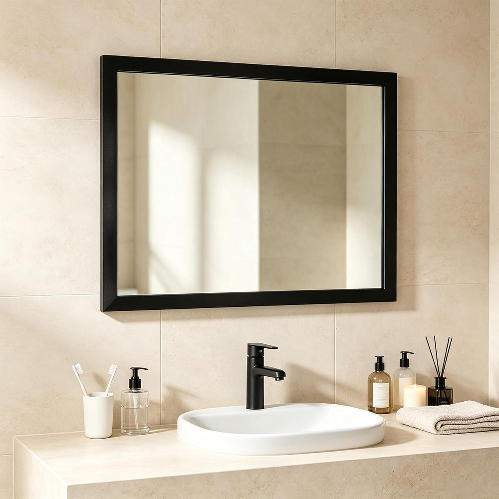 Rectangular Wall Mirror 28x20 Inch Bathroom Mirror for Over Sink, Black