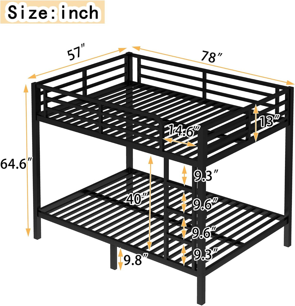 Full Over Full Bunk Bed with Guardrail and Ladder, Black