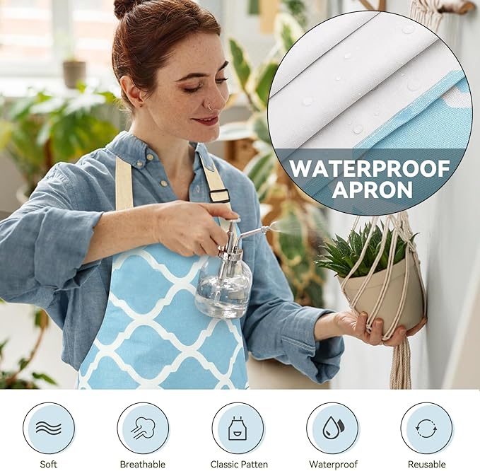2 Pieces Aprons for Women with Pockets, Cotton Linen Waterproof Kitchen Cooking - Image 5