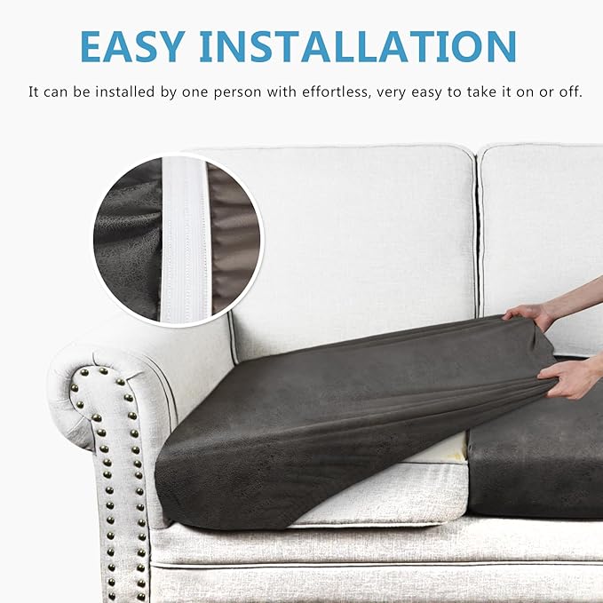 Leather Look Couch Cushion Covers Sofa Seat Slipcovers Sets Couches Furniture - Image 4