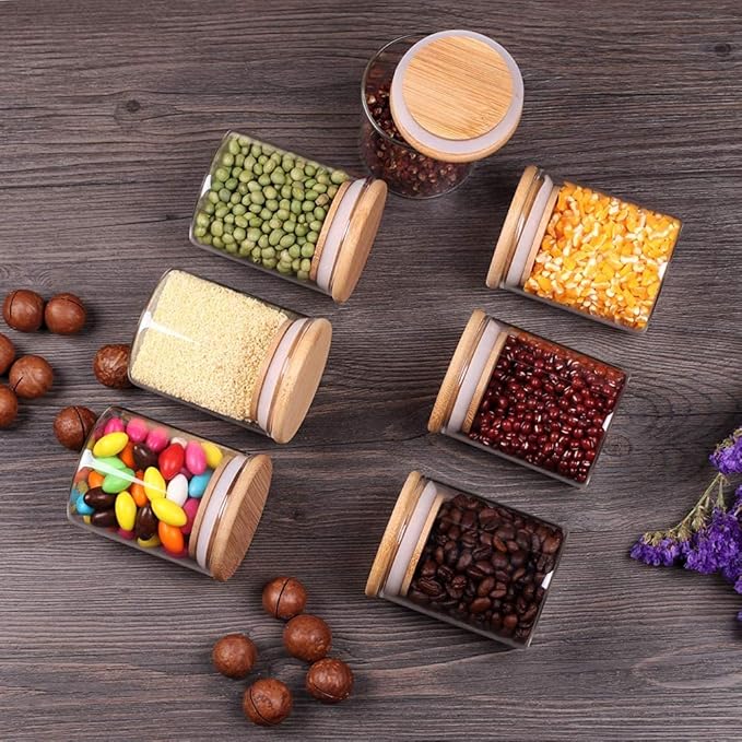 Glass Jars with Bamboo Wooden Airtight Lids 6oz 10oz Spice Jars Food Storage - Image 2