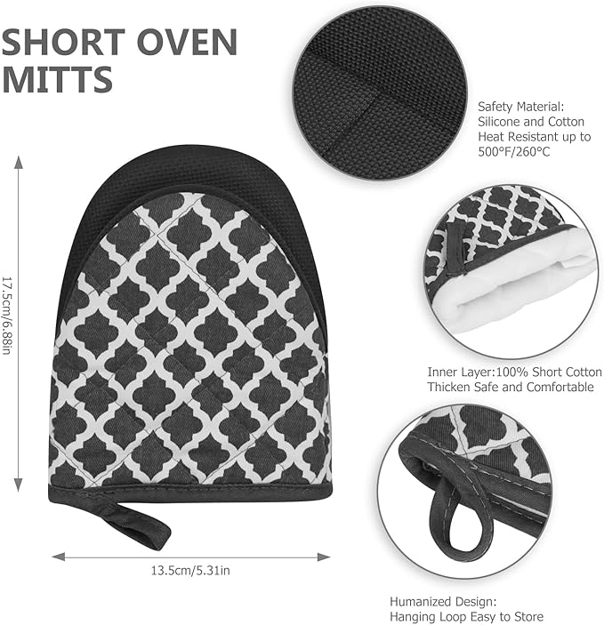 Short Oven Mitts, Heat Resistant 500°F, Silicone Grip Kitchen Gloves, Non-Slip - Image 2