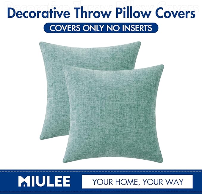 MIULEE Pack of 2 Couch Throw Pillow Covers 18x18 Inch Soft Aqua Green Chenille - Image 6