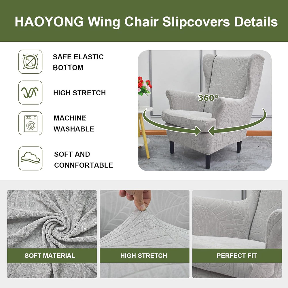 HAOYONG Waterproof Wing Chair Slipcovers Stretch Wingback Chair Covers 3 Piec...