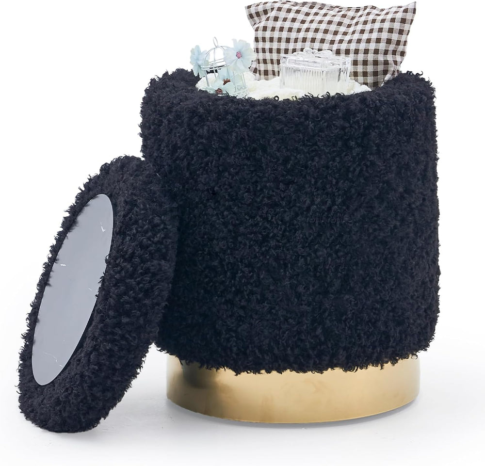 Velvet Storage Ottoman Multipurpose Footrest Stool with Metal Base Modern Rou...