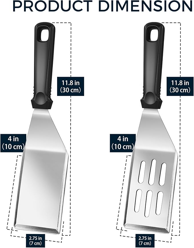 11.8-in 18/0 Stainless Steel Spatulas, Silicone Non-slip Handle, Brushed Metal - Image 4