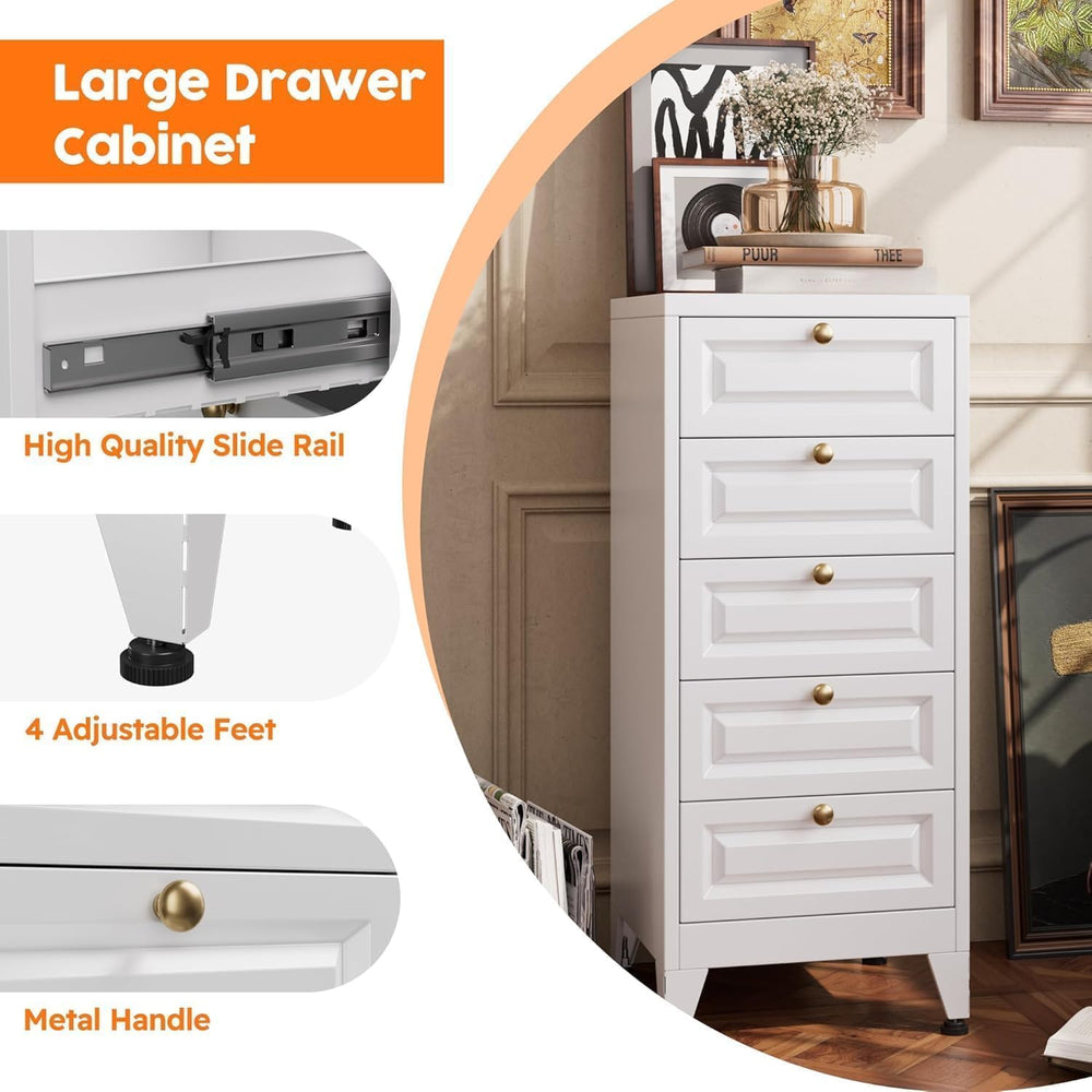 5 Drawer Slim Metal Dresser, 39.3" H Narrow Tall Vertical Chest