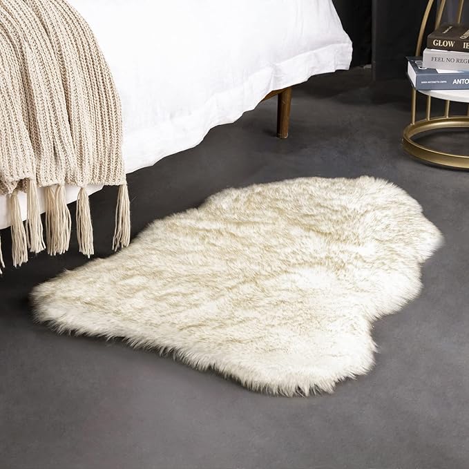 Ashler Ultra Soft Faux Fox Fur Rug White Brown Fluffy Area Rug, Carpets Fluffy - Image 4