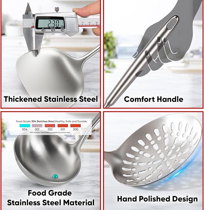 Newness 9 Pcs Cooking Utensils Set, 304 Stainless Steel Kitchen Utensils Set - Image 3