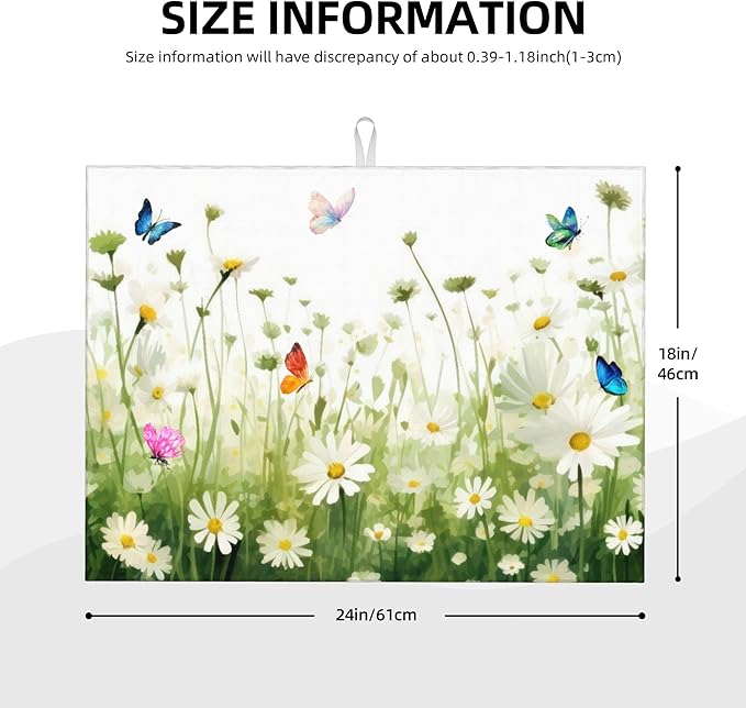 Vintage Watercolor Daisy Butterfly Dish Drying Mat - Image 2