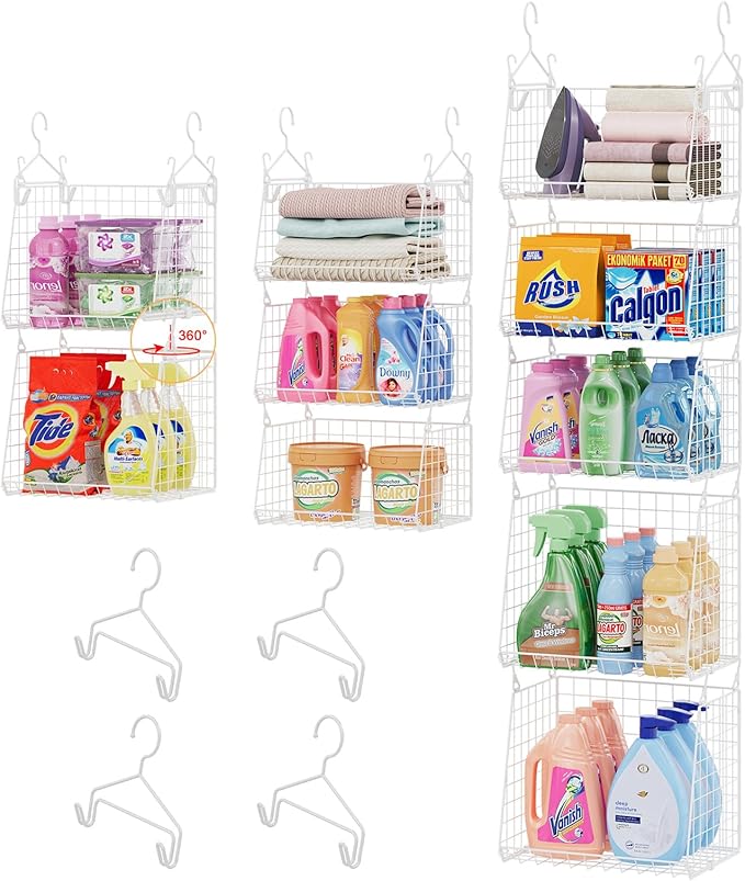 Sonyabecca 5-Tier Hanging Laundry Basket Organizer: Foldable Wire Shelf Basket