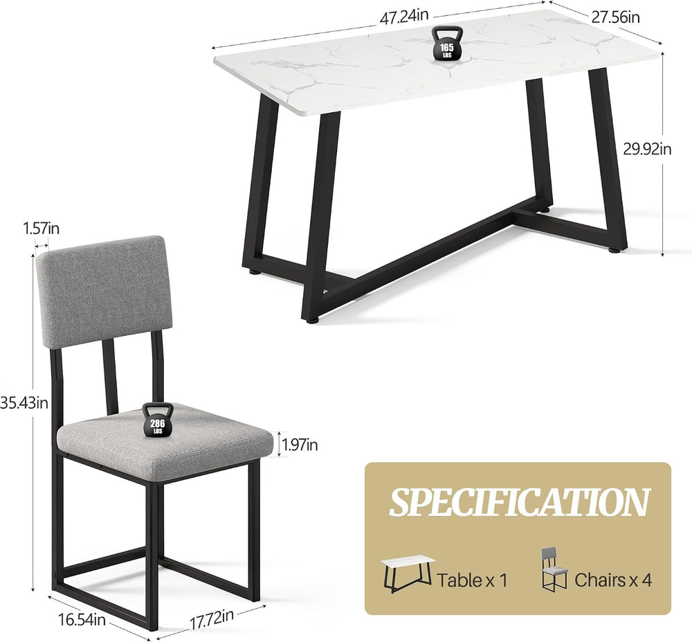 5-Piece Dining Table Set for 4, Faux Marble 47.24" Kitchen Table with 4 ...