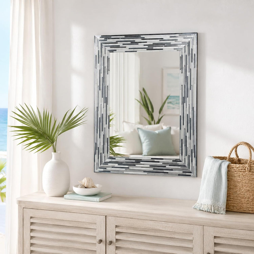 Head West 24"x30" Reeded Tiled Grey Mosaic Accent Vanity Mirror for...