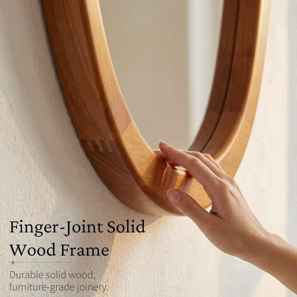 Solid Wood 30"x20" Warm Walnut Organic Irregular Wall Mirror Decor