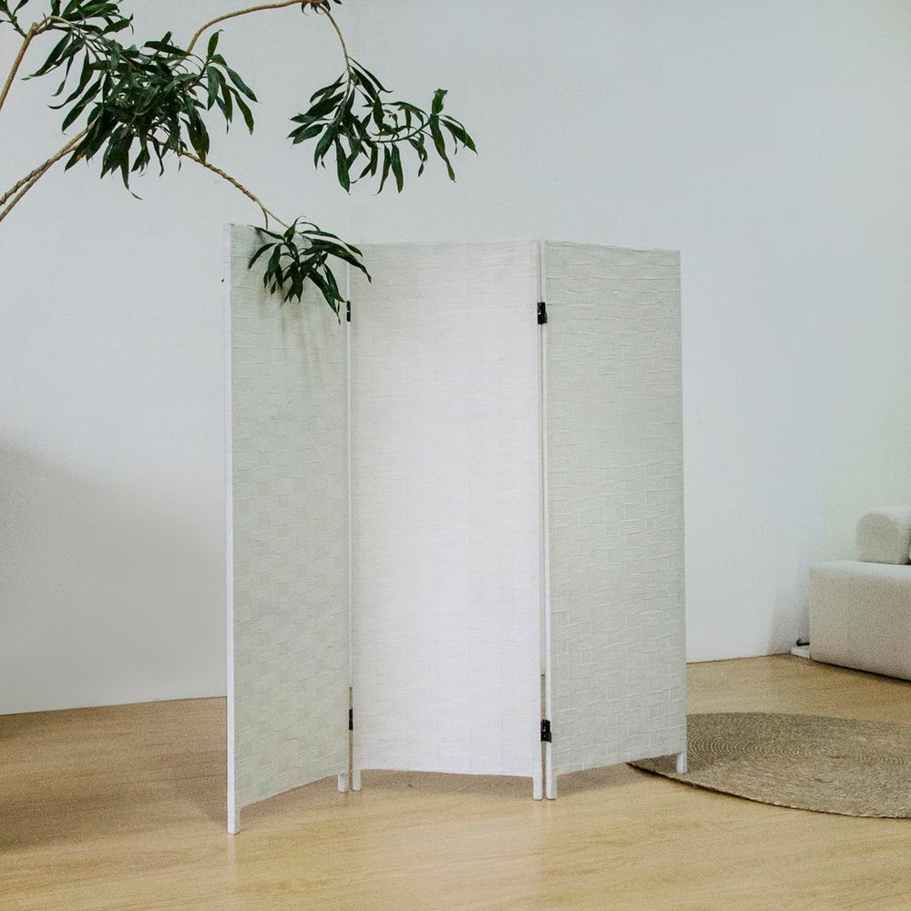 Furnnylane 3 Panel Double Sided Short Room Divider for Room Separation, Natur...