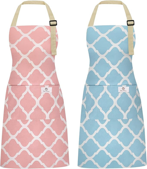 2 Pieces Aprons for Women with Pockets, Cotton Linen Waterproof Kitchen Cooking by Riqiaqia