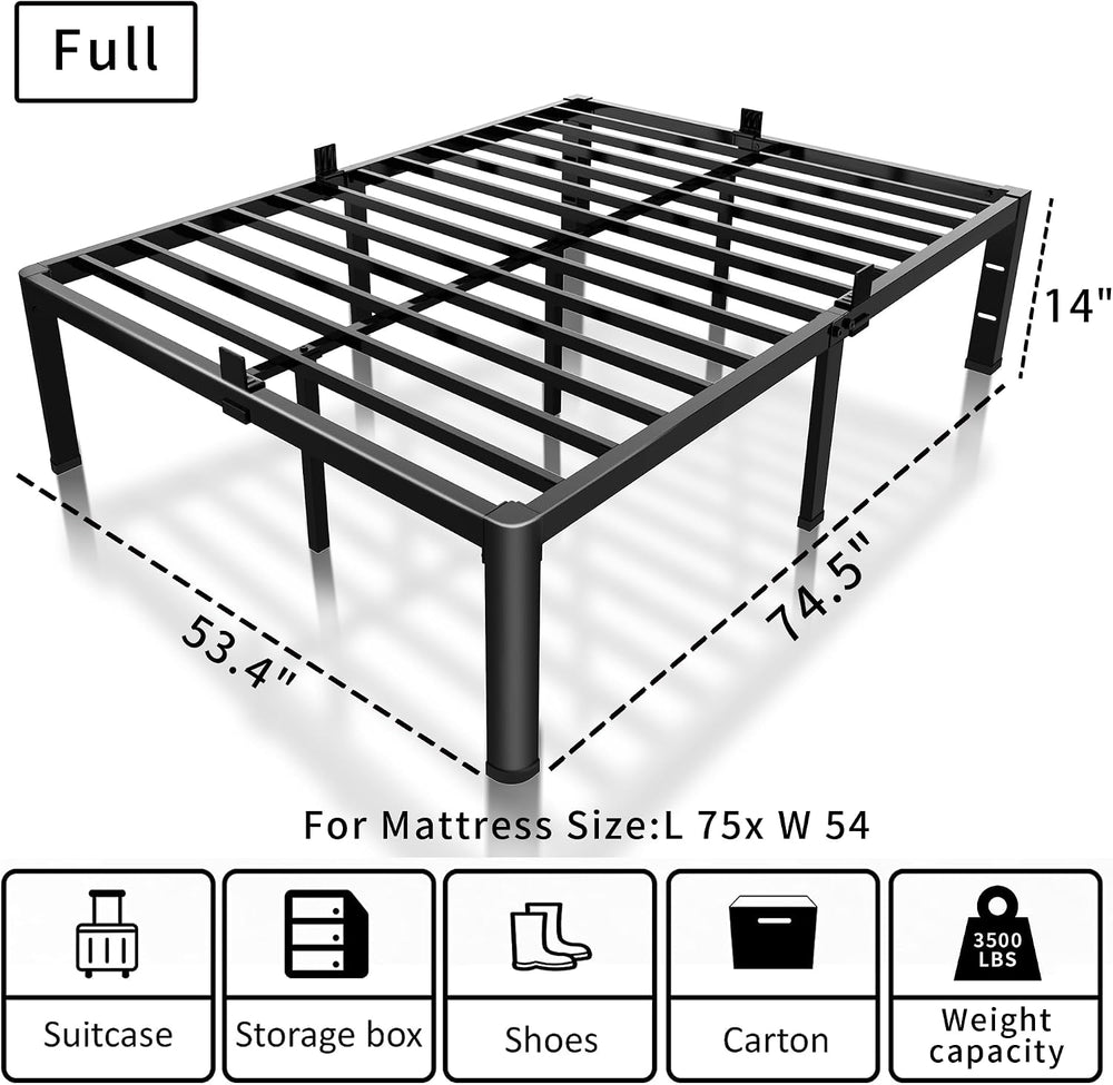 ROIL 14 Inch Full Bed Frame with Rounded Corner & 4 Mattress Baffles