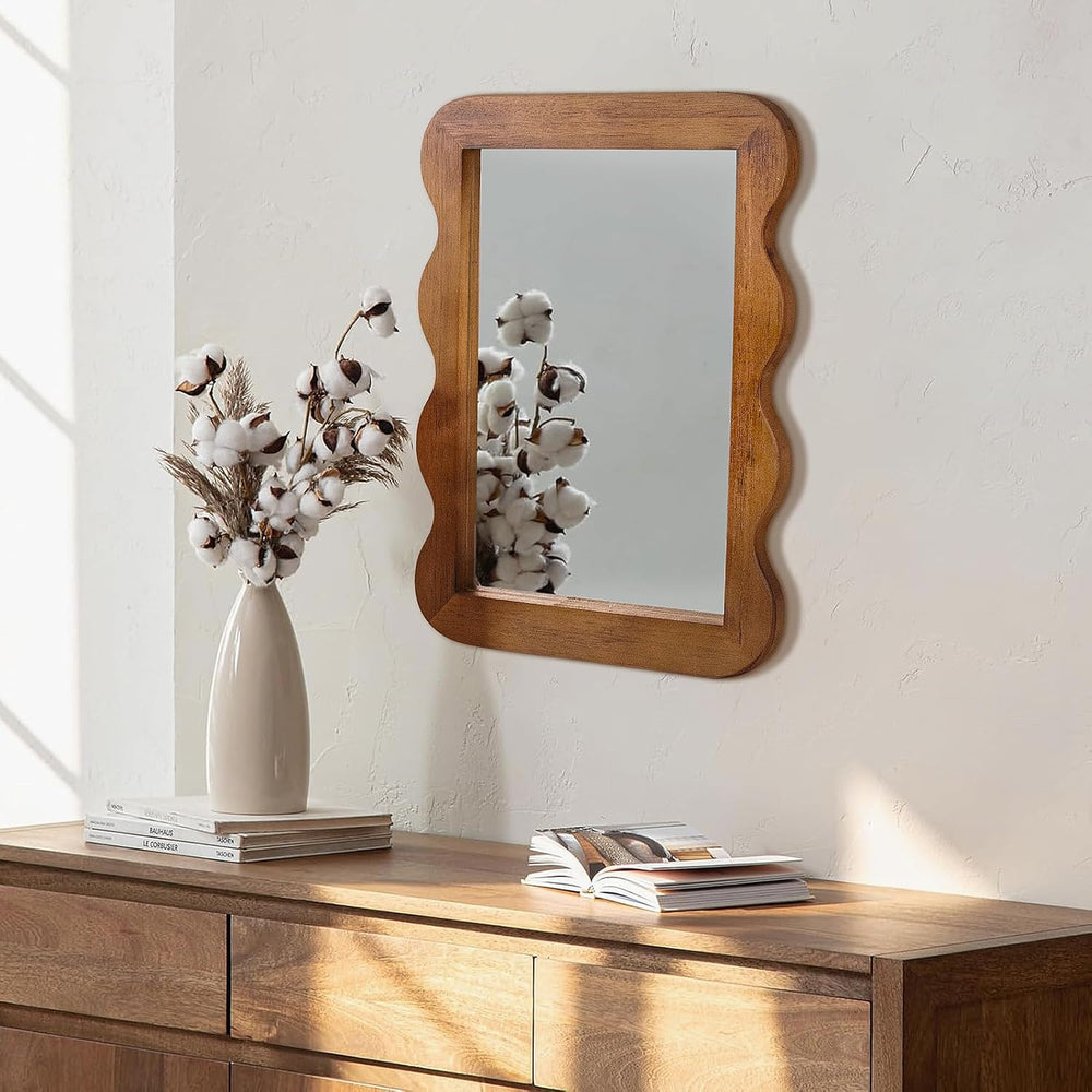 Wooden Mirror 16 X 12in Frame Walnut Brown Wood Rustic Wall Mirror
