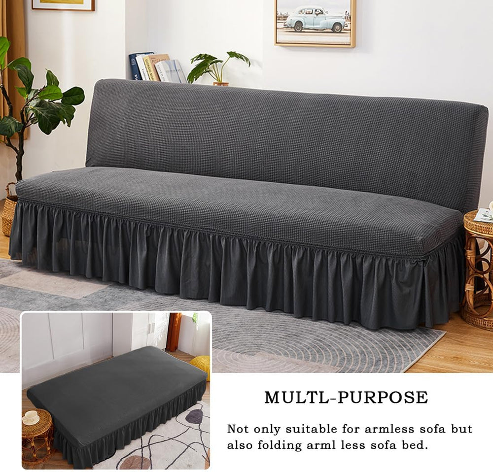 Futon Cover Slipcover Removable Armless Sofa Bed Slipcovers Full Size with Sk...