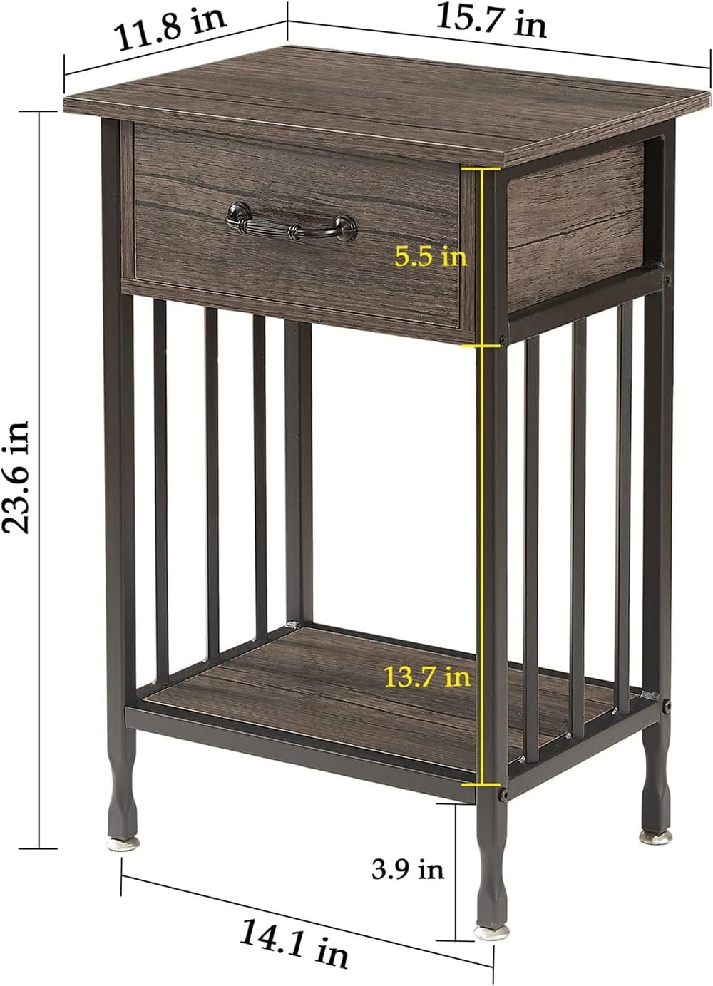 VECELO Nightstands, Industrial Side Table/End Tables with Drawer and Storage ...