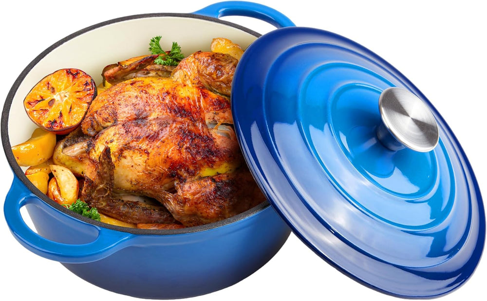 3 Quart Dutch Oven Enameled Cast Iron with Lid - Big Dual Handles - Oven Safe...
