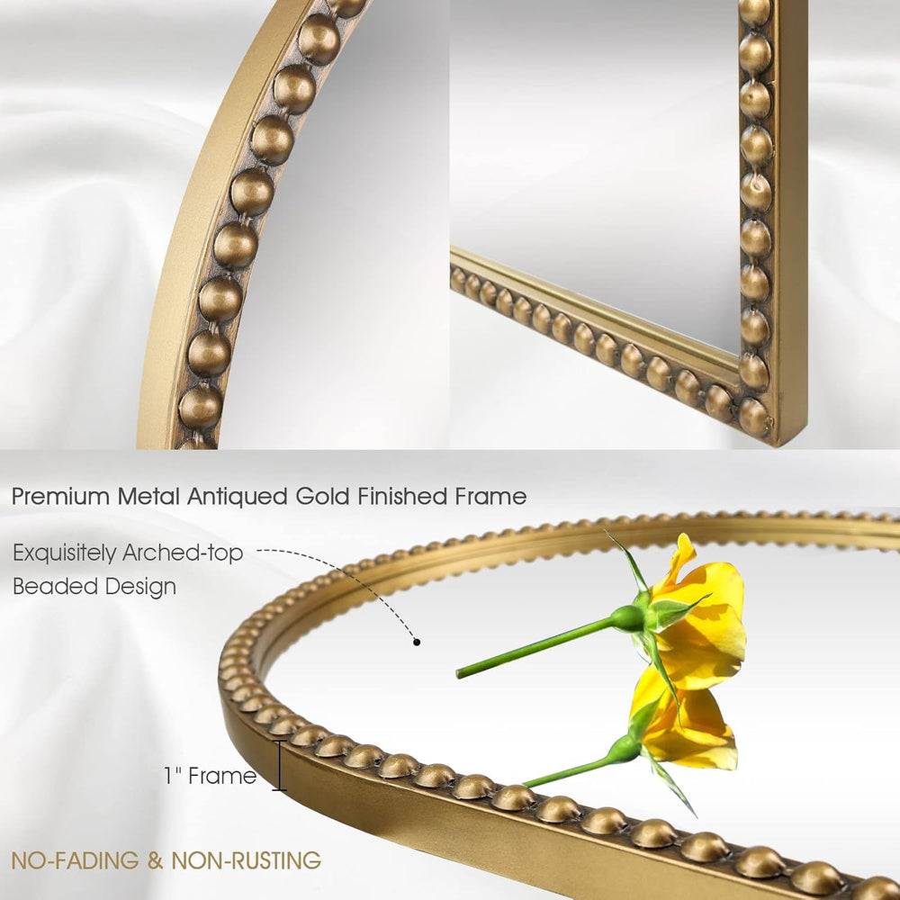 Arched Wall Mirror for Bathroom, 30"x40" Metal Beaded Frame Decorat...