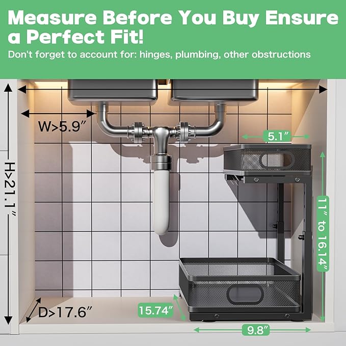Under Sink Organizer, High Adjustable 2 Tier Under Sink Organizers and Storage - Image 7