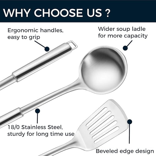 18/0 Stainless Steel Kitchen Cooking Utensil Set, Ergonomic Handle, Dishwasher - Image 2