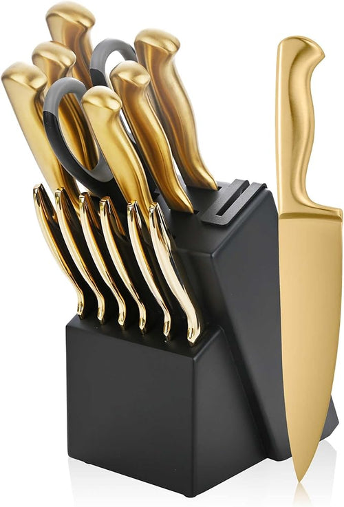 15-Piece Gold Kitchen Knife Block Set by SuperCook