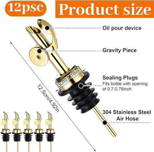 12 Pcs Weighted Stainless Steel Liquor Bottle Pourers Auto Flip Olive Oil - Image 2