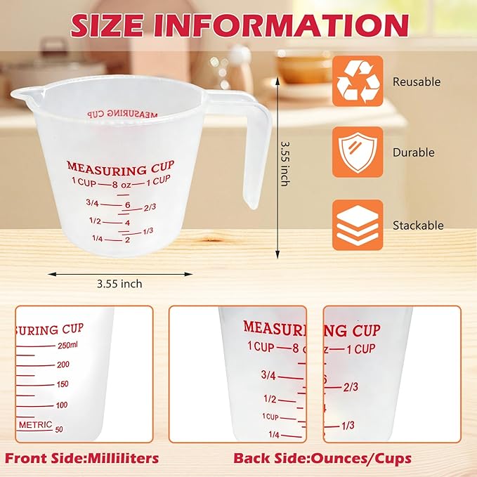 16 Pcs 1 Cup Capacity Plastic Measuring Cup, 8 Oz/250 ml Clear Graduated - Image 2