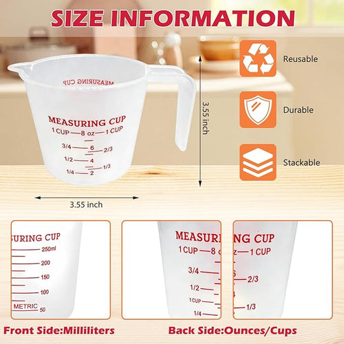 16 Pcs 1 Cup Capacity Plastic Measuring Cup, 8 Oz/250 ml Clear Graduated - Image 2